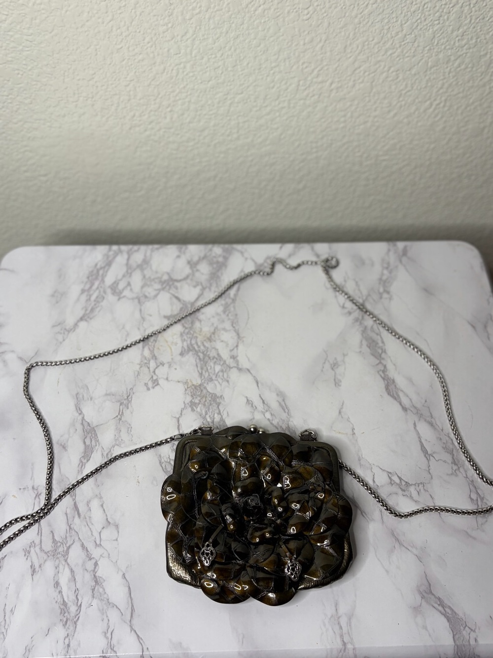 Brighton Brown Floral Resin Pendant Necklace with Silver Chain